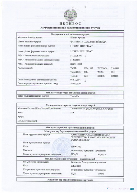 Download Tajikistan Certificate of Registration Photoshop template